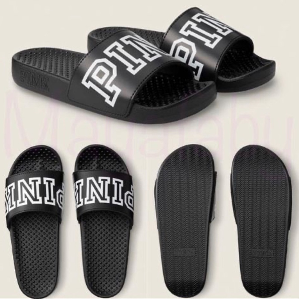 Victorias Secret PINK Black Slides in Large (9-10)